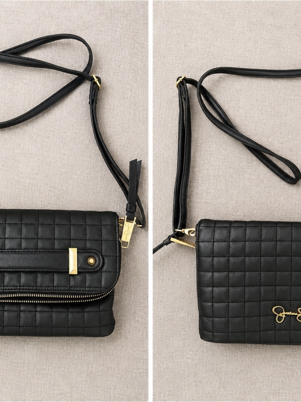 Jessica Simpson Black Quilted Crossbody with Gold Hardware